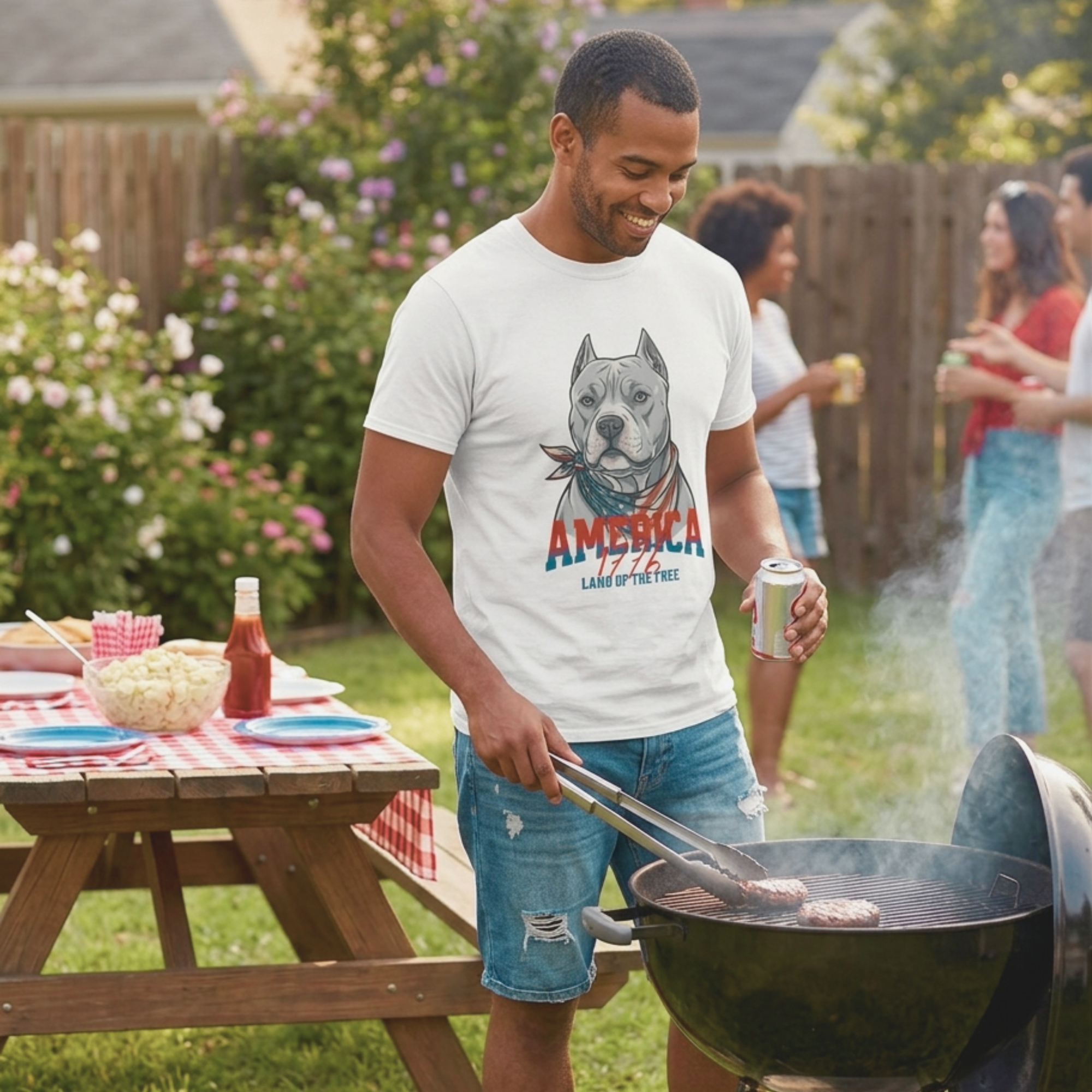 America Land of the Free T-Shirt | Patriotic Dog Tee | 4th of July USA