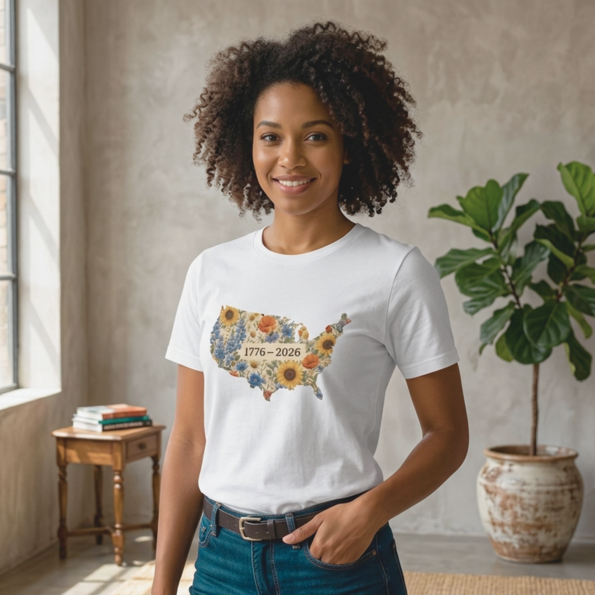 USA Floral Map T-Shirt | America 1776-2026 | 4th of July Women's Tee