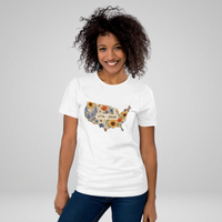 USA Floral Map T-Shirt | America 1776-2026 | 4th of July Women's Tee