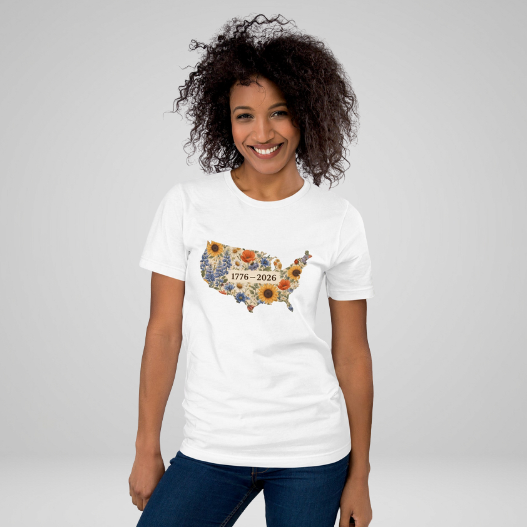 USA Floral Map T-Shirt | America 1776-2026 | 4th of July Women's Tee